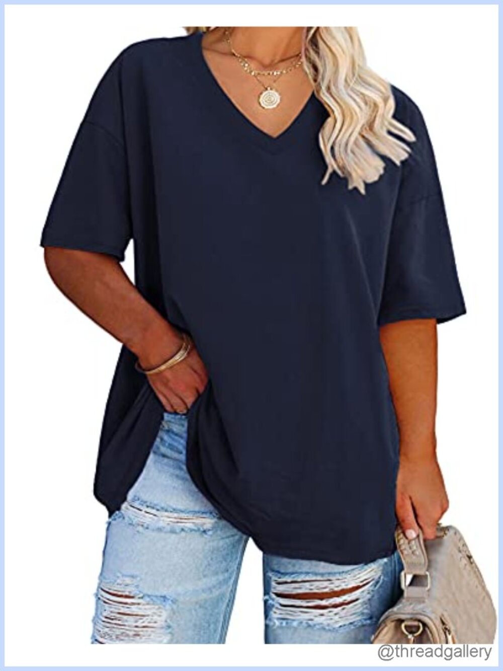 Plus Size V Neck Half Sleeve Cotton Tunic Tee Casual Summer Top